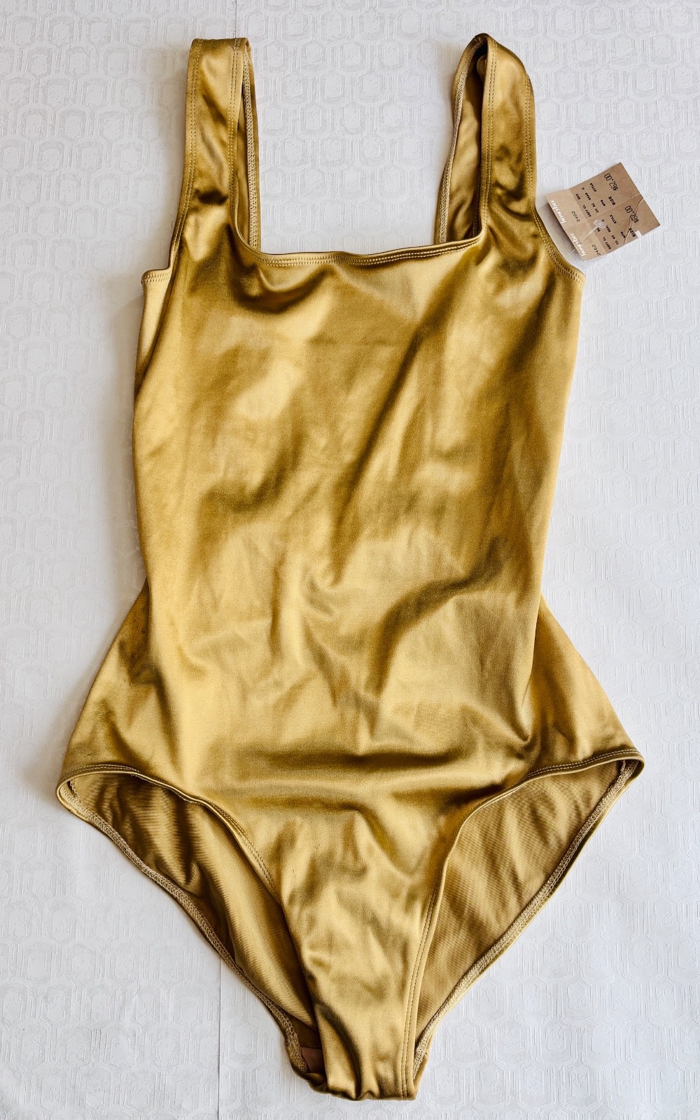 NOS VTG BALTEX 90’S ADRIENNE VITTADINI GOLD ONE PIECE HIGH CUT LEG SWIMSUIT*S/M