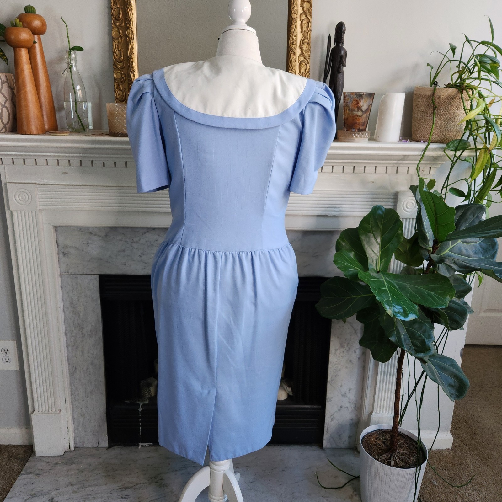 Vintage 1990s Y2K Cool Blue Sailor Dress Size 14 Nautical Retro Secretary Cruise