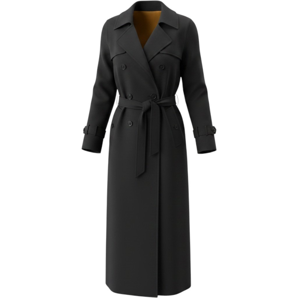 Vintage Rodier Black Trenchcoat Sz 12 Oversized Designer Womens Classic Timeless
