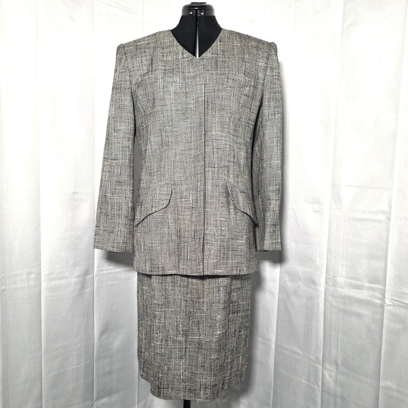Vtg Ernst Strauss Montaldos Skirt Suit Womens 12 Herringbone Wool Blazer ILGWU