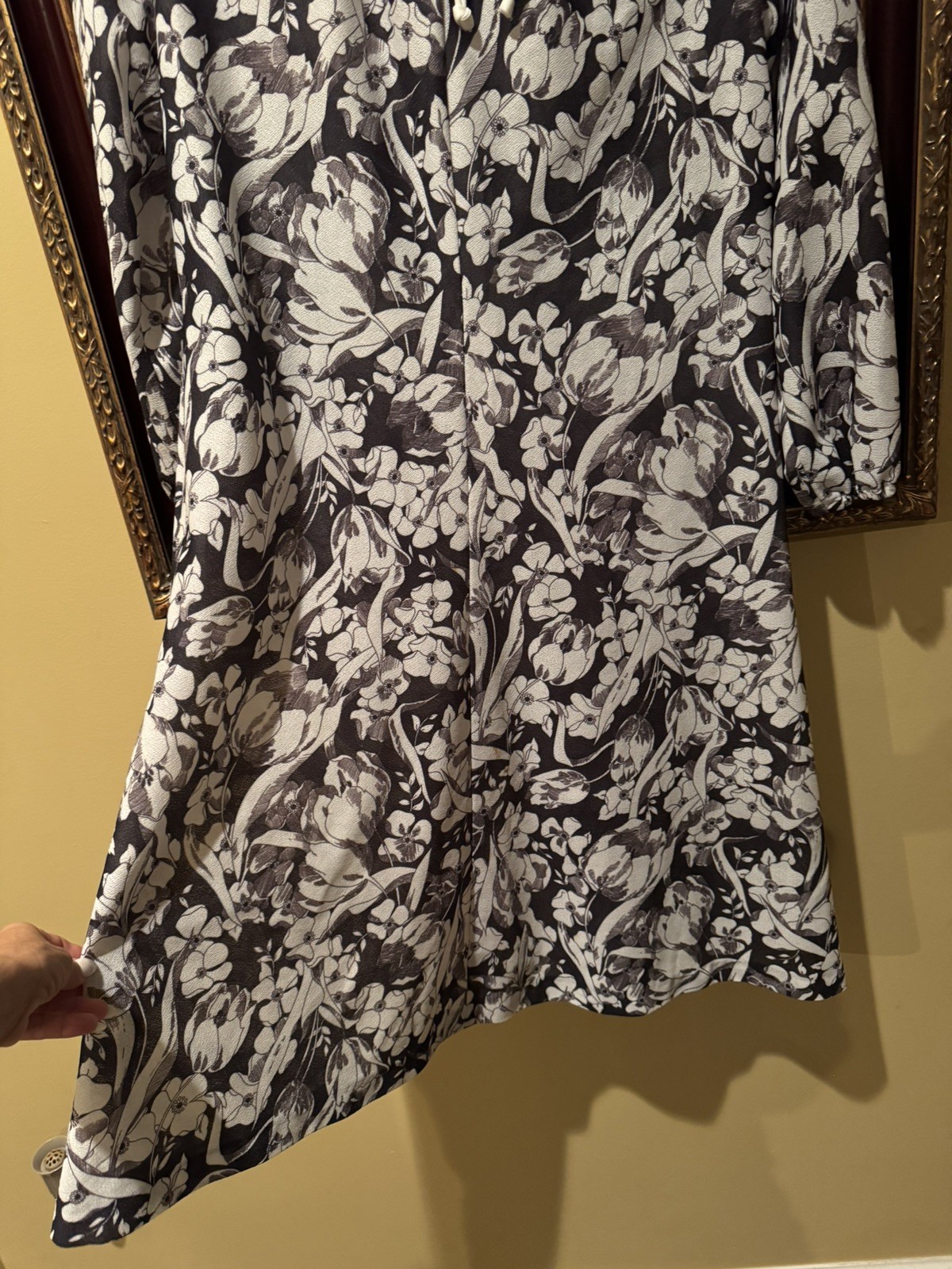 Vintage Nelly Don Shift Dress Black & White Floral Midi Back Zip w/ belt-Size18