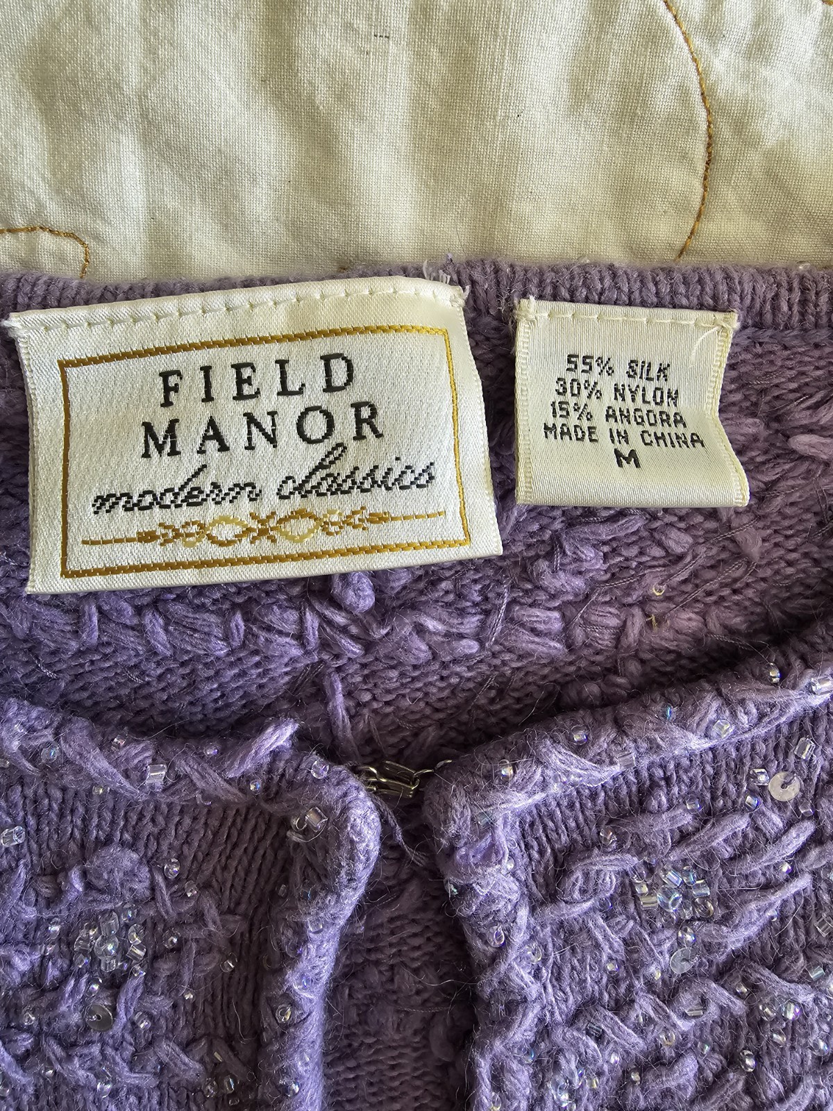 Vintage 90s Purple Angora Beaded Sweater Cardigan Womens Med Fairycore Romantic