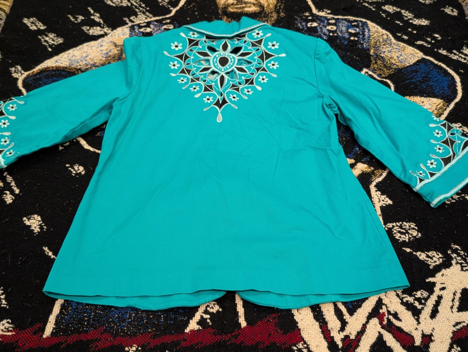 Vtg 90s Sz XS Jacket Coat Bob Mackie Wearable Art Western Turquoise
