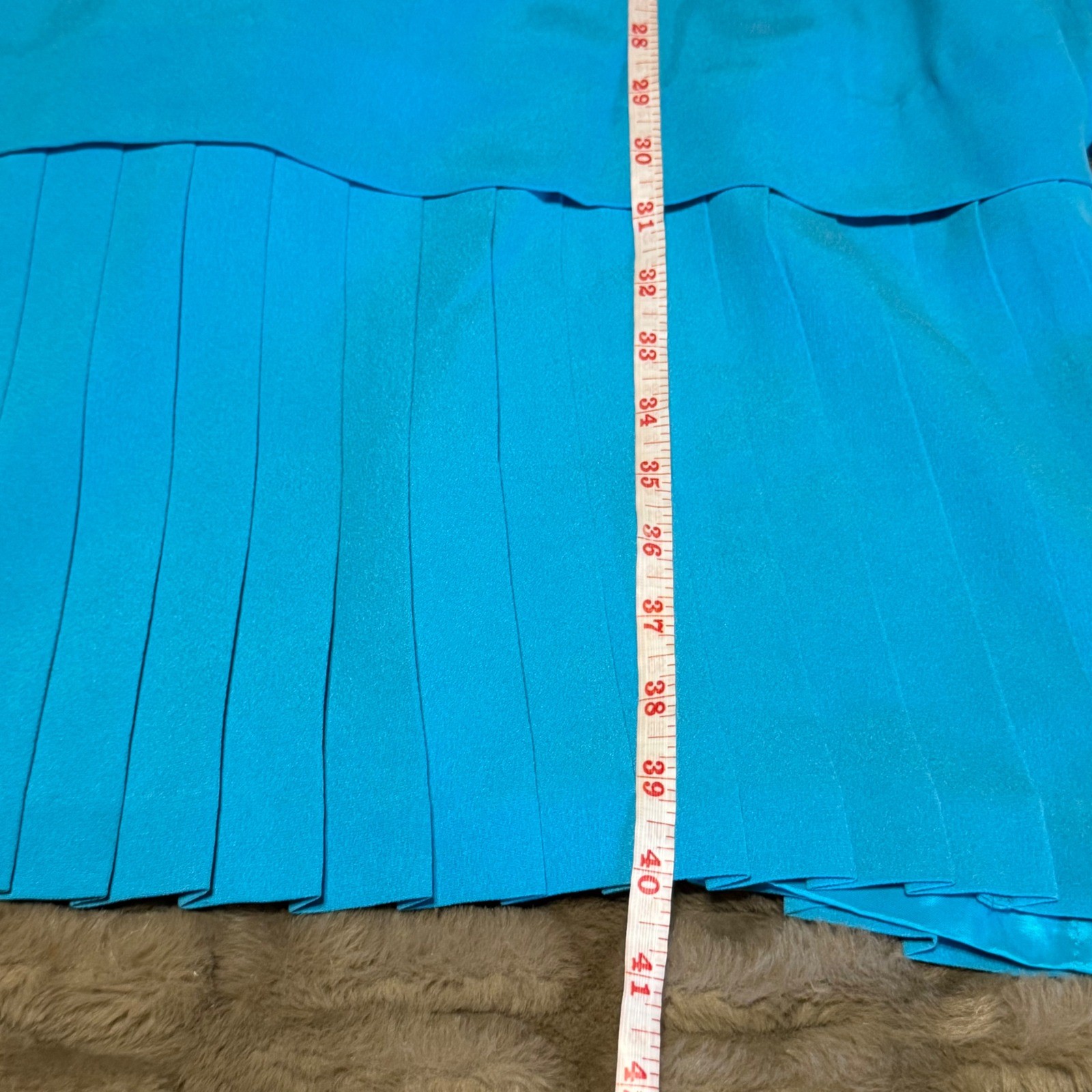 Vintage Papell Too Silk Drop Waist Pleated Dress Turquoise Blue Size 16 NWT