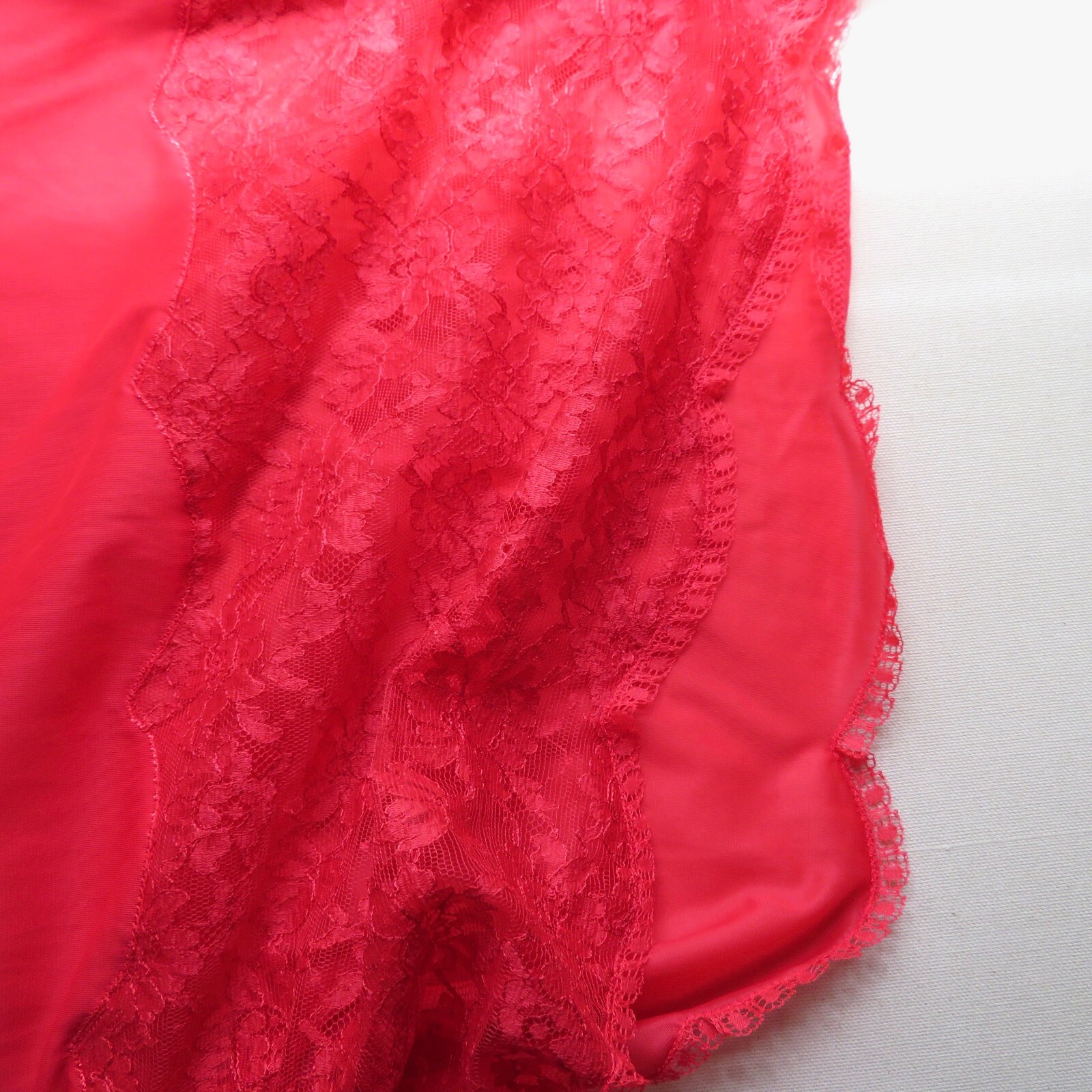 Vintage Vanity Fair Night Gown Nylon Tricot Lace Red 34 T