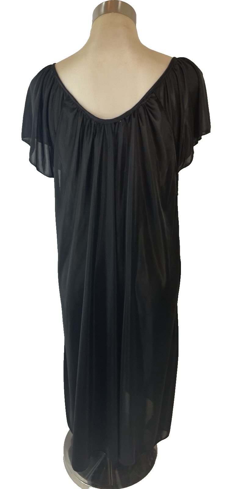 VTG EZI Brands Black Flutter Sleeve Lace Rosettes Bodice Nightgown Negligee 3X