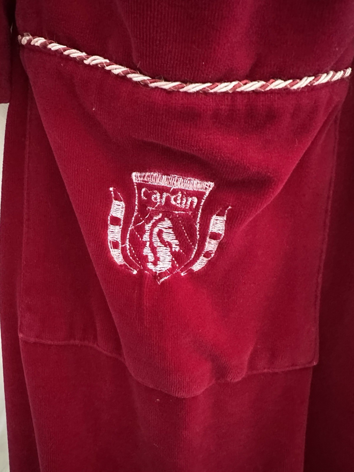 VTG 80’s LONG Ruby Red Velvet Robe Shawl Collar Dressing Gown Pierre Cardin