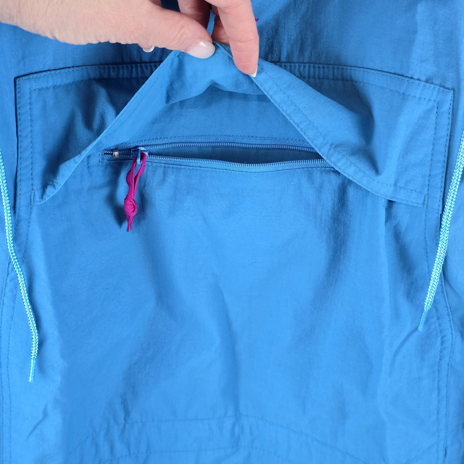 Eddie Bauer Windbreaker 1/4 Zip Pullover Jacket Sz L Y2K Nylon Teal Pink Retro