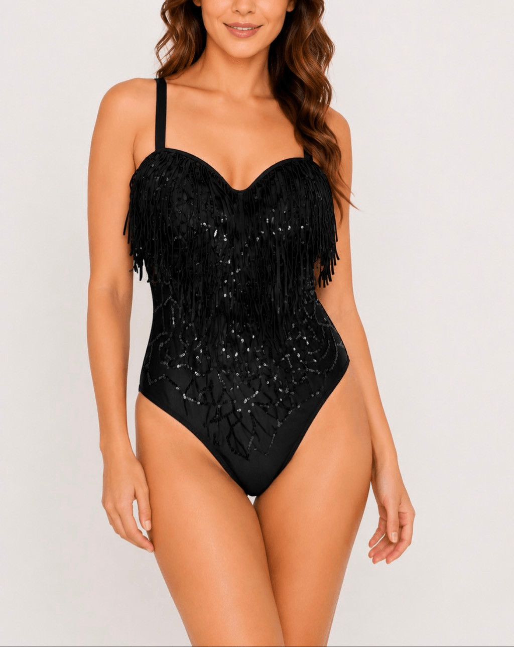 NWT COOGI Black Fringe Sequin One Piece Swimsuit 2X Resort Glam