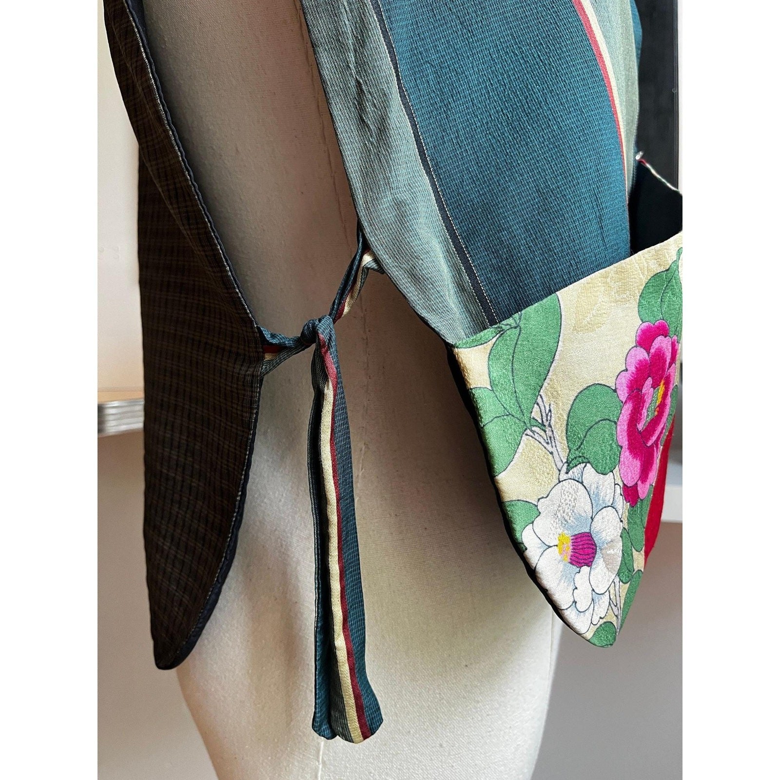 Vintage 90s Silk Patchwork Vest | Floral Brocade Crop | Artwear Festival Top | M
