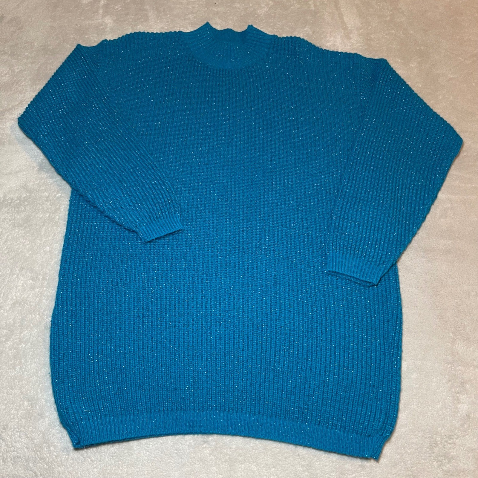 Vintage 1991 Objectivity Sweater Womens One Size Blue Sparkle Knit Made in USA