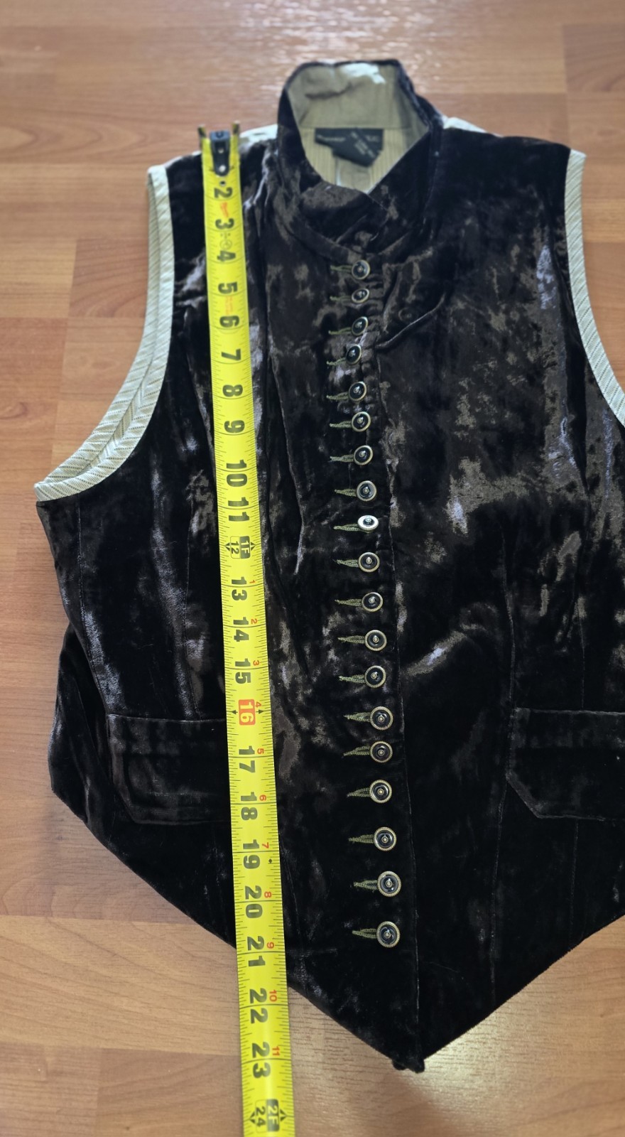 Vintage 1990s Banana Republic Brown Velvet Mandarin Collar Boho Goth Vest Size 8