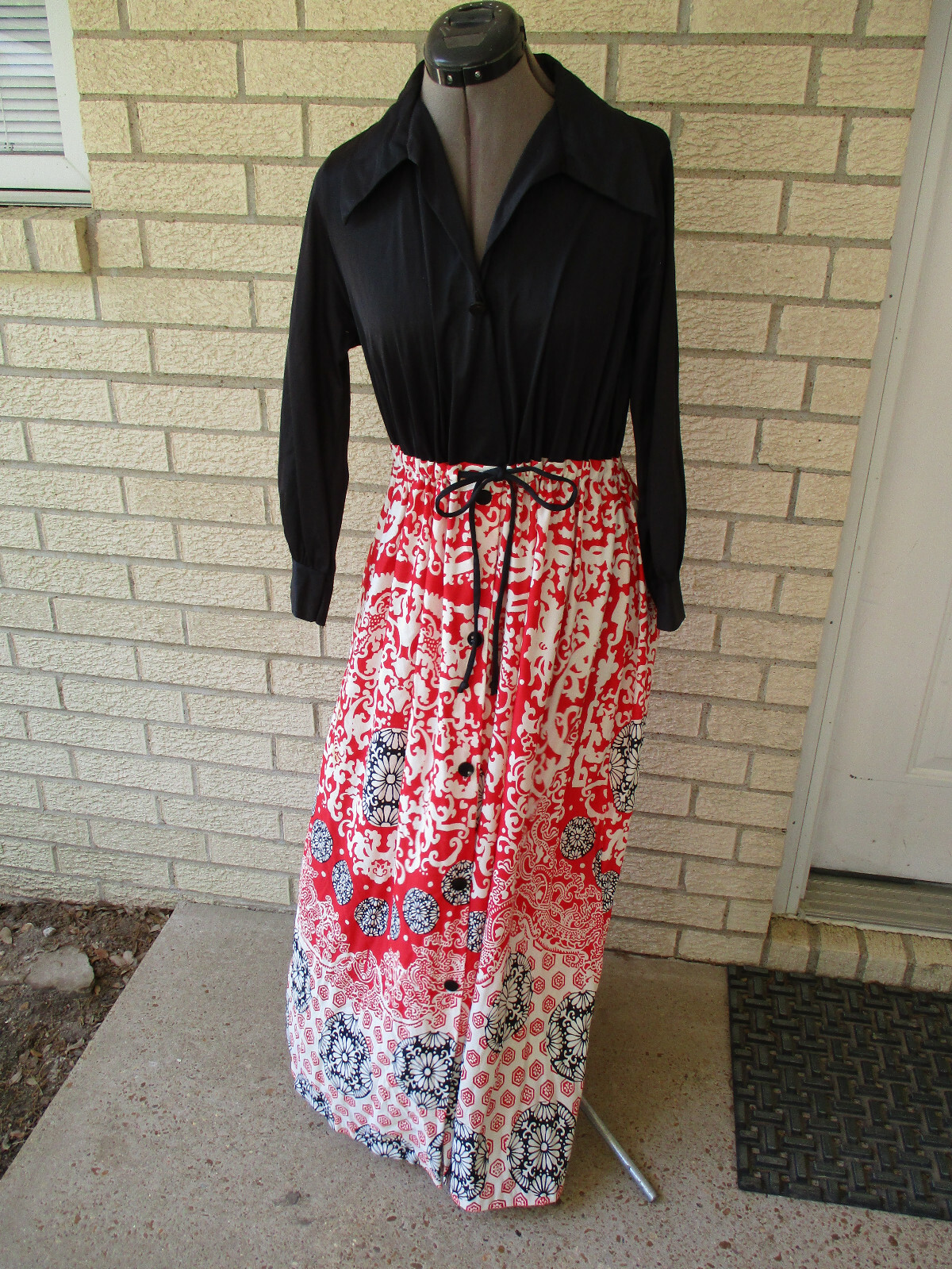 1960s Butterfield 8 vintage maxi dress red/white/navy mod print vtg sz M poly