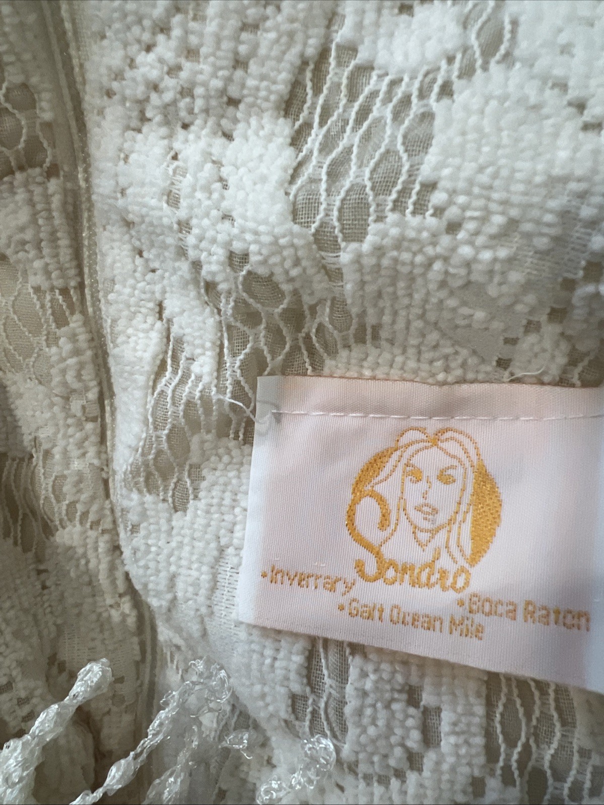 Vintage Sandro Boca Raton Lined Crochet lace Off White Drop Waist. Fringed. M?