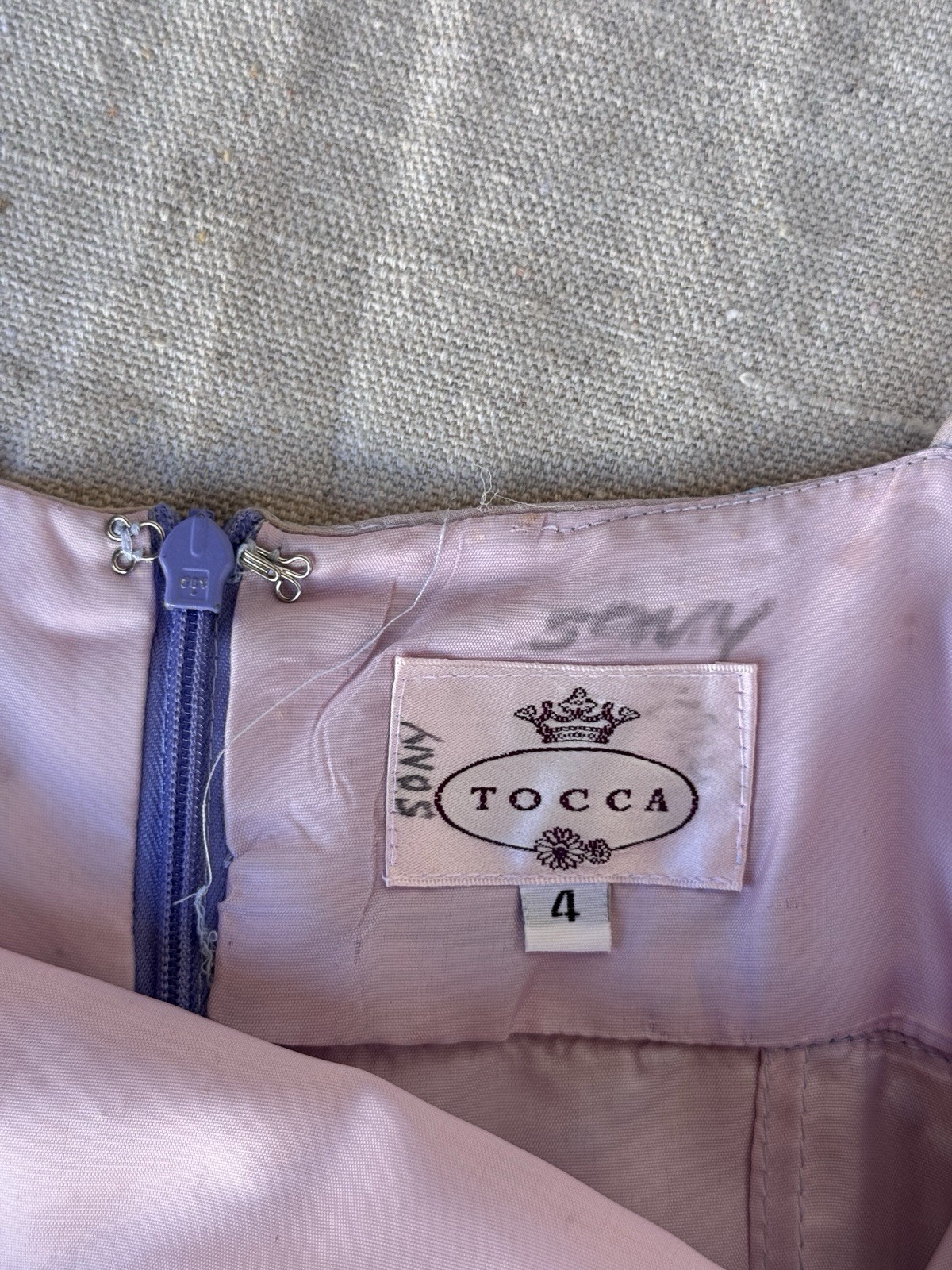 Vintage 90s TOCCA 100% Silk Blush Pink Embroidered Midi Dress Size 4 Crown Label