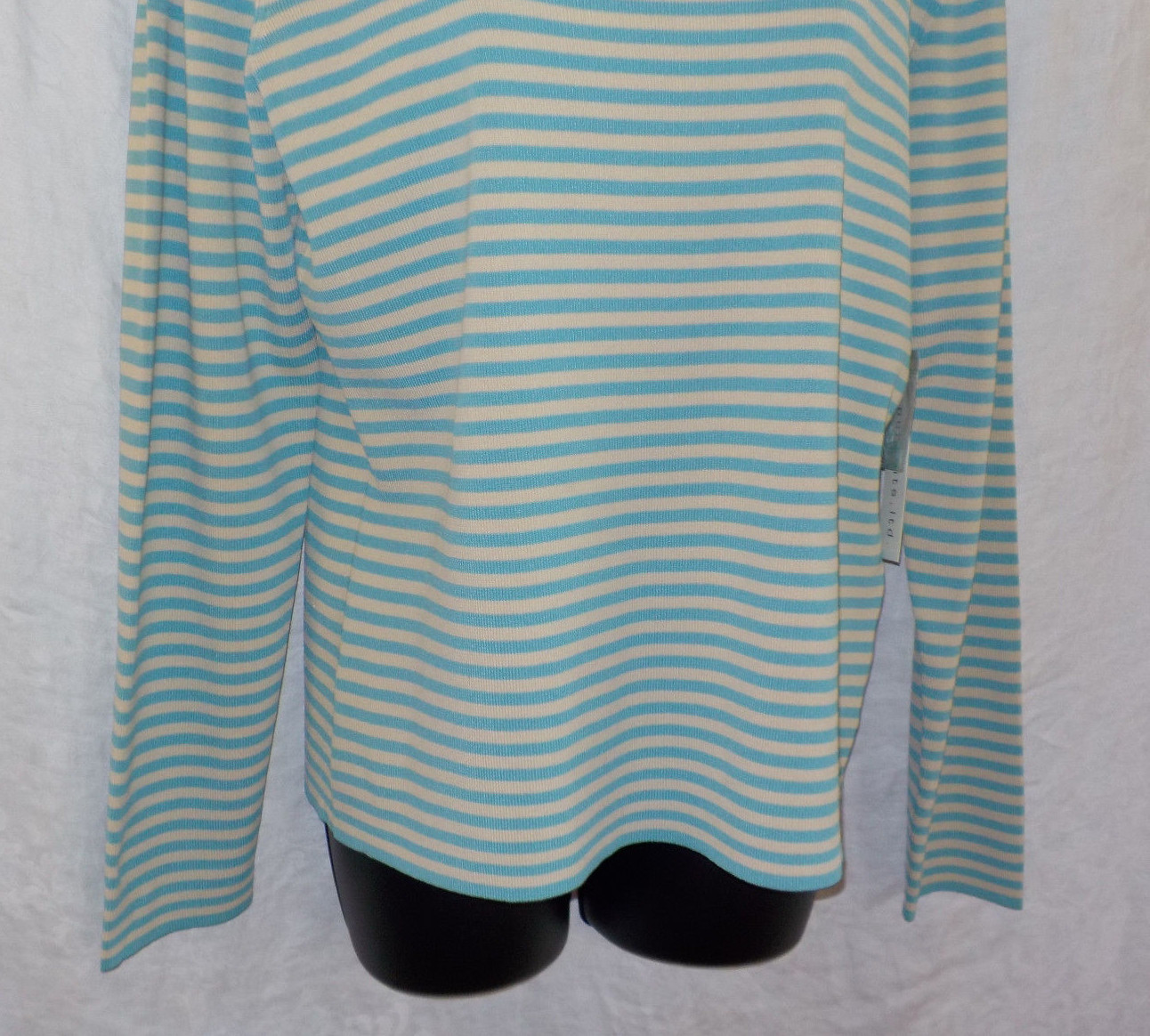 Vintage Pursuits ltd. Knit Top Size L NWT Blue Stripe Rayon Blend Long Sleeves