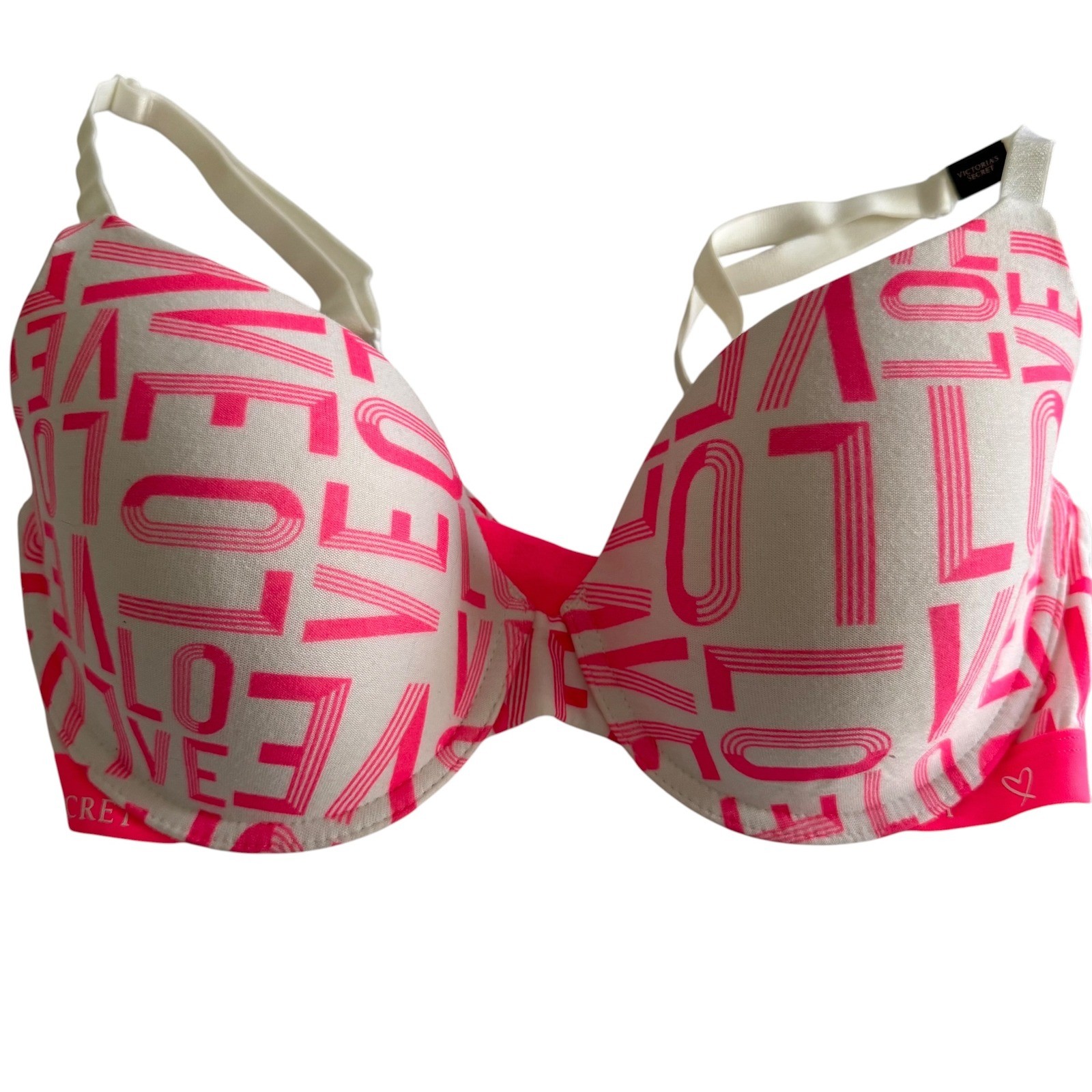 ViCTORIA’S SECRET Pink White Lightly Lined Bombshell Logo Ladies Bra 34D