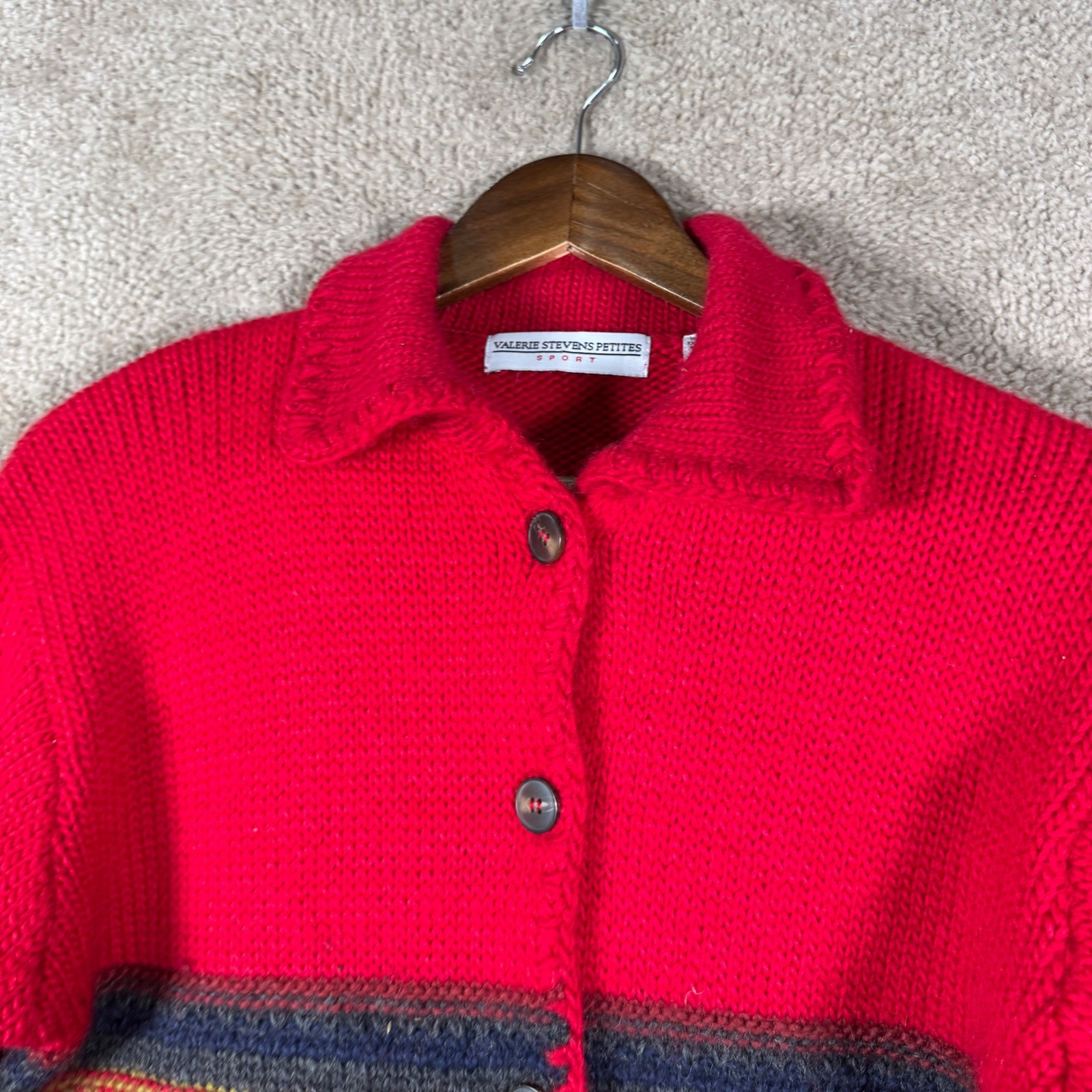 Valerie Stevens Petites Wool Knit Fair Isle Grandpa Cardigan PM Vtg Grandpa Core