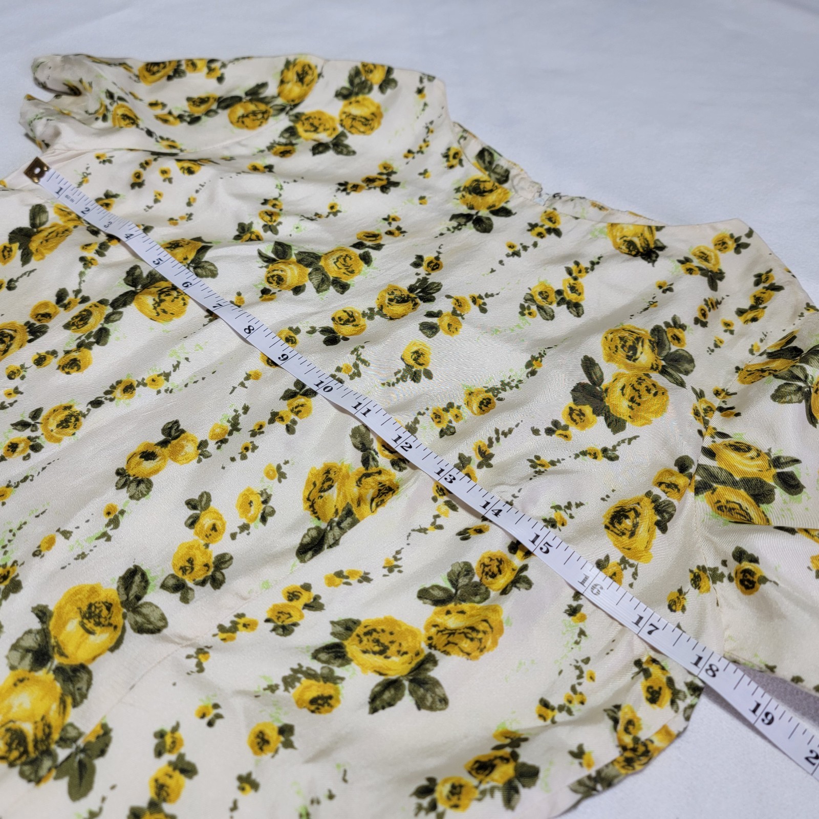 Vintage 50’s-60’s Off-White Yellow Rose Midi Summer Dress Floral Women’s Size 8