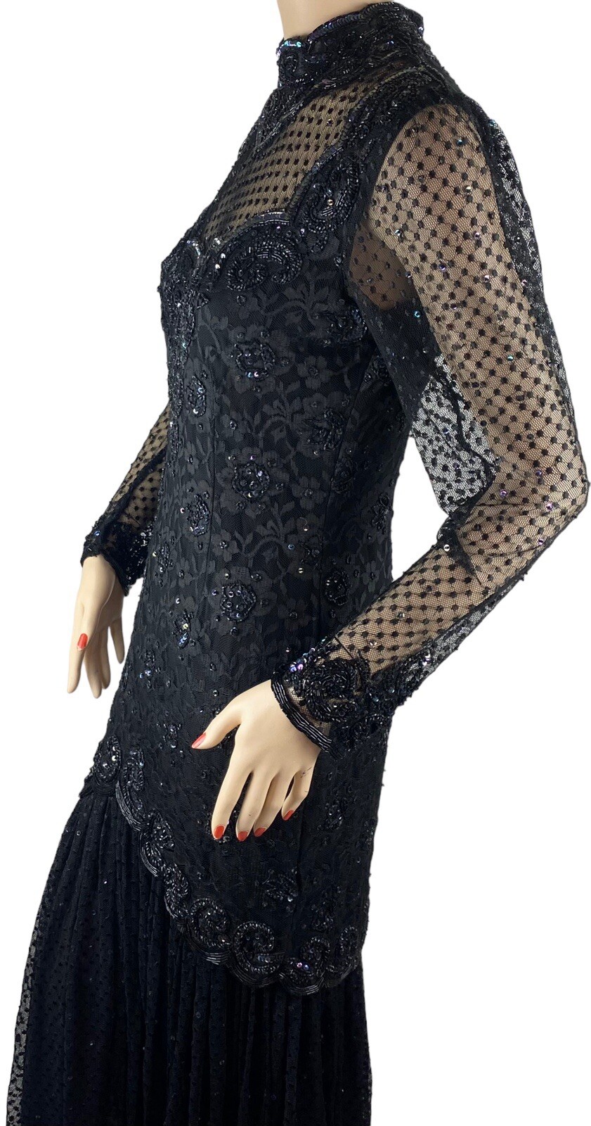 Vintage JUDITH ANN Creations Black Beaded Prom Formal Dress Gown S 80s 90s
