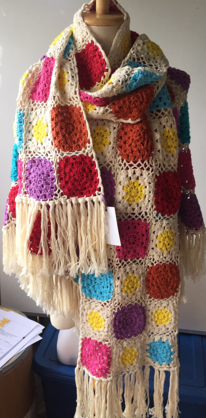Women Hand Knit Crochet Cotton Soft Multi-Color Chic Shawl Size 30cmX220cm