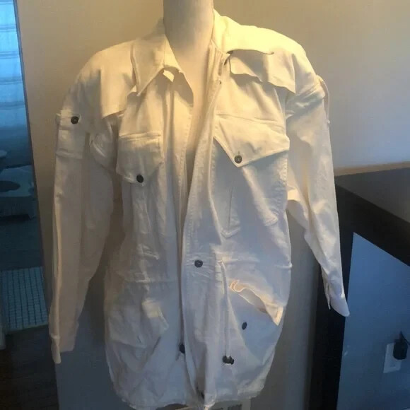 Vintage 80’s Pia Rucci Denim Drawstring Waist Anorak Safari Jacket / Vest Large