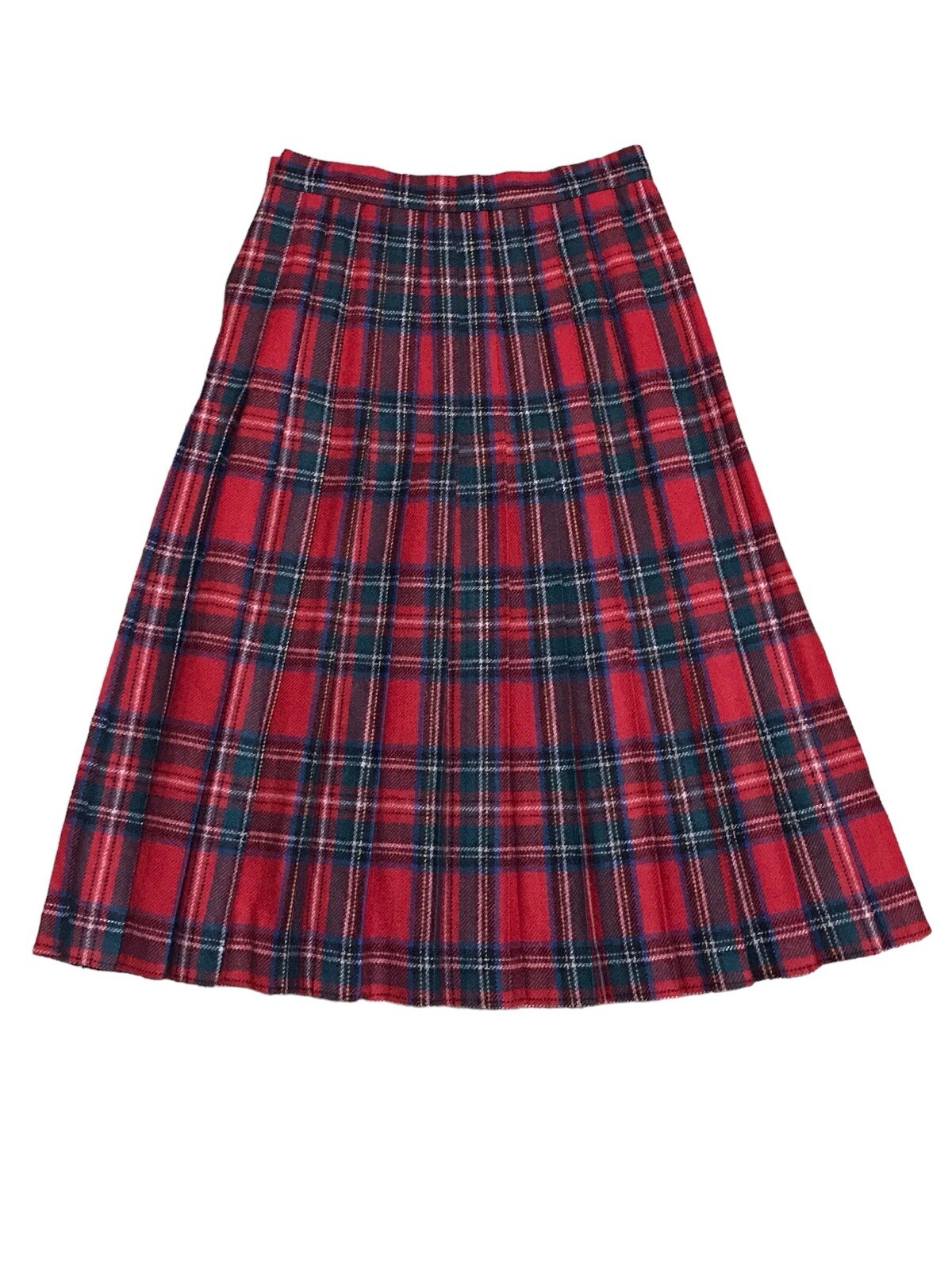 Crazy Horse Vintage A-Line Pleated Midi Skirt Tartan Plaid Size 5/6 Wool Poly