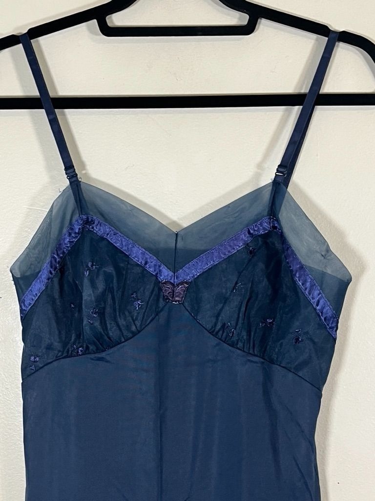 Vintage Butterfly Sheer Lingerie Slip Dress Blue 34 Sexy Feminine Coquette 60s