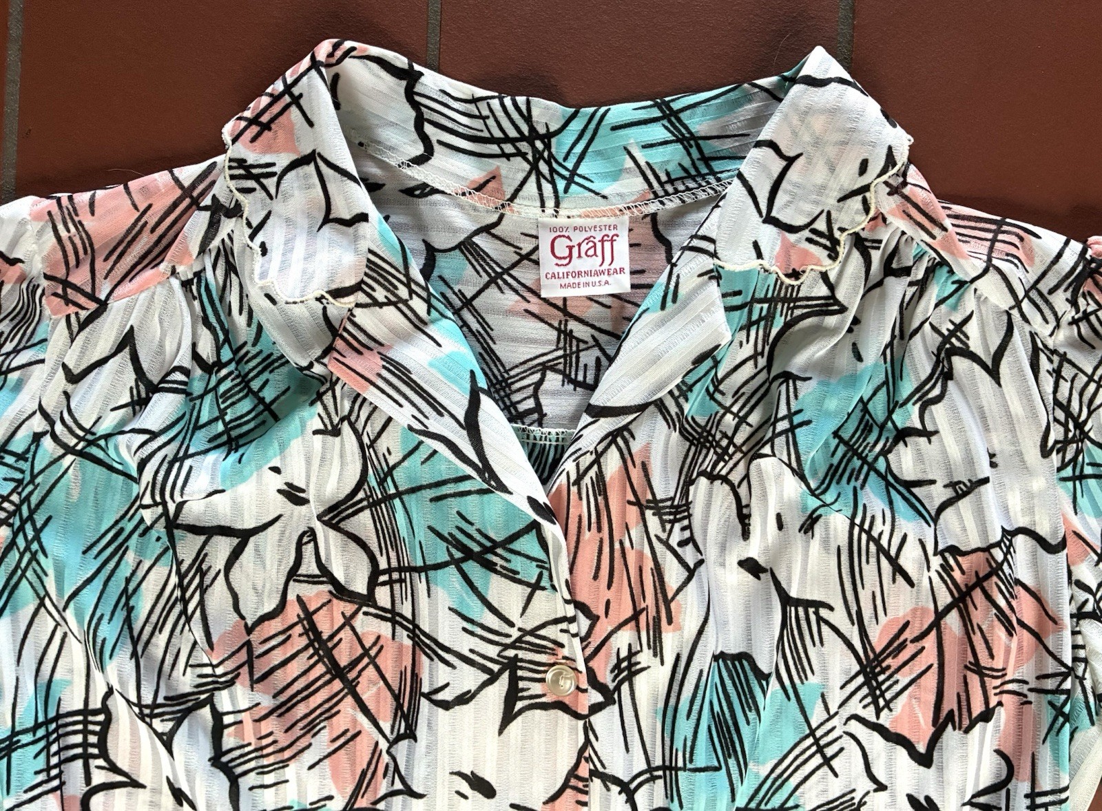 Vintage 80s Graff California Wear Abstract Floral Blouse Grandma Core M USA Made
