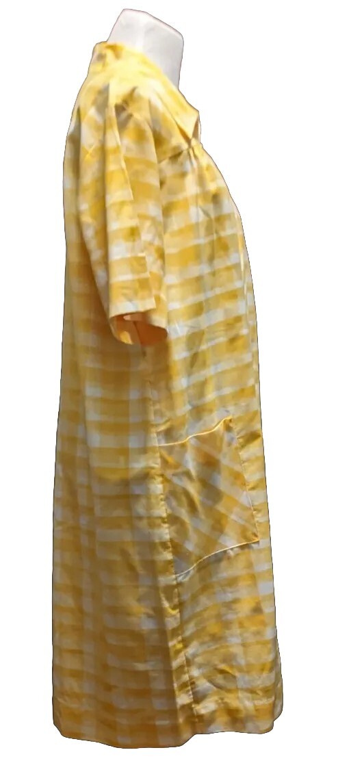 Vintage 1960s MCM Skimma Yellow Plaid House Dress 3/4 Zip Large