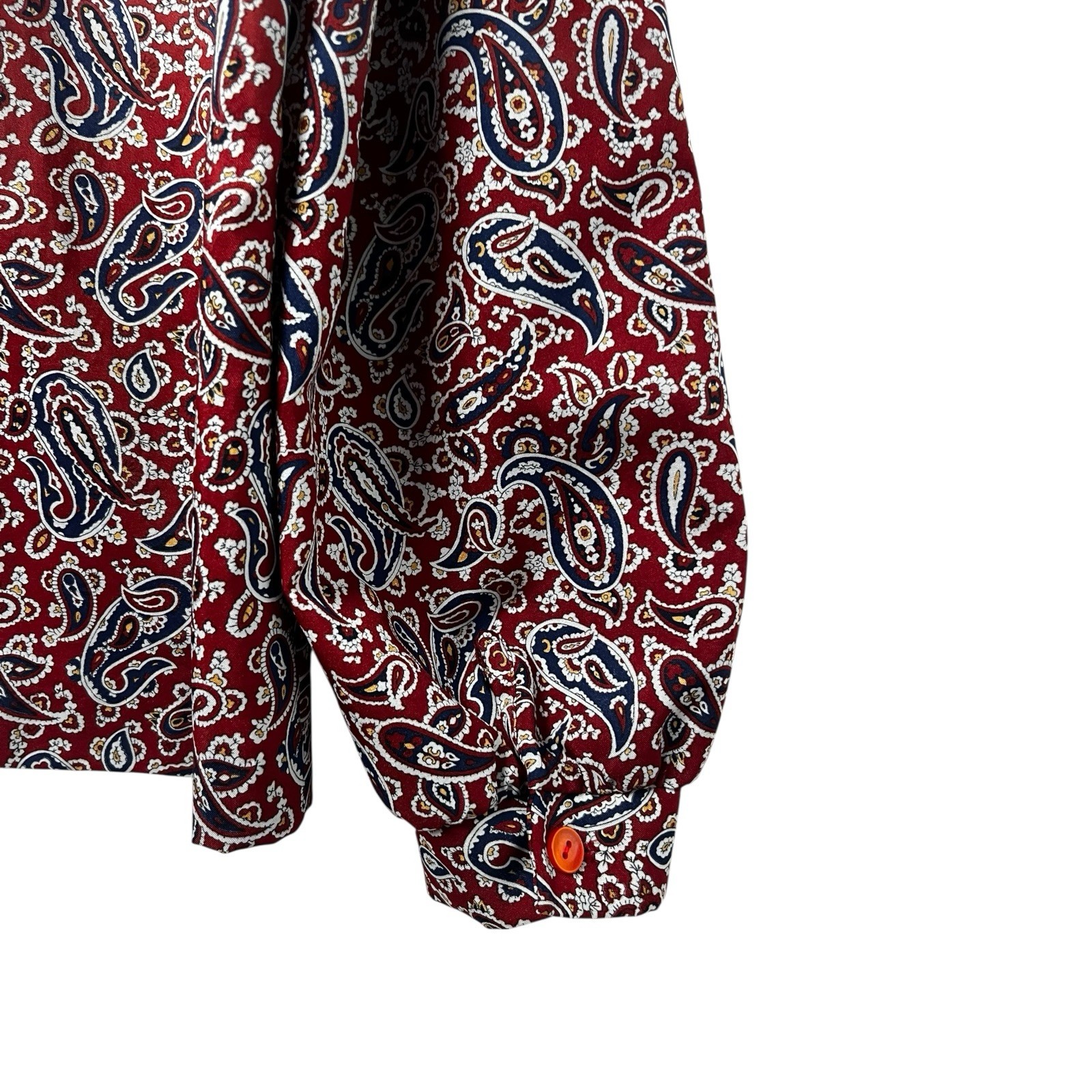 Vintage 70s Ship’n Shore Inner Visions Blouse Red Paisley XL Button Front Retro