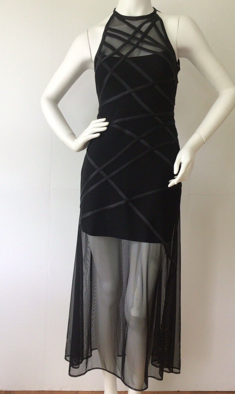TADASHI Black Mesh Illusion Formal Cocktail Dress (Size 4)