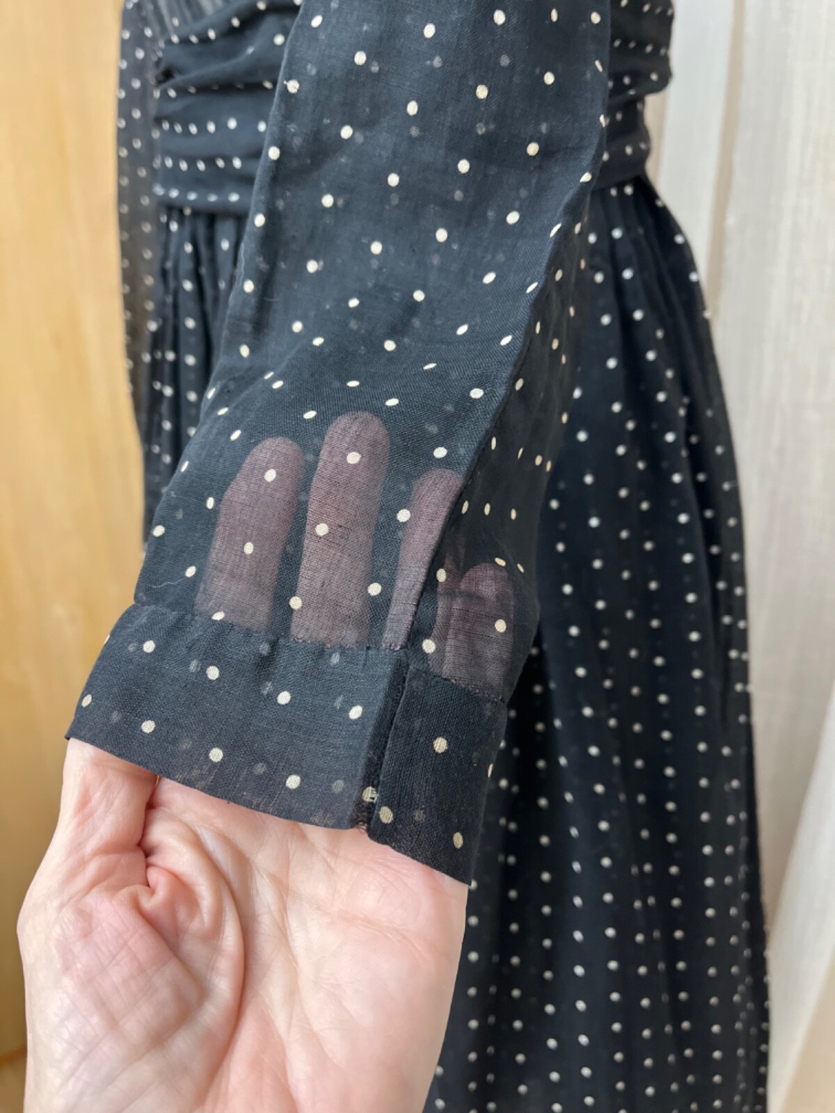 Victorian Edwardian Lawn Voile Dress Sheer Tiny Dot Cotton Tea Mourning Goth XS