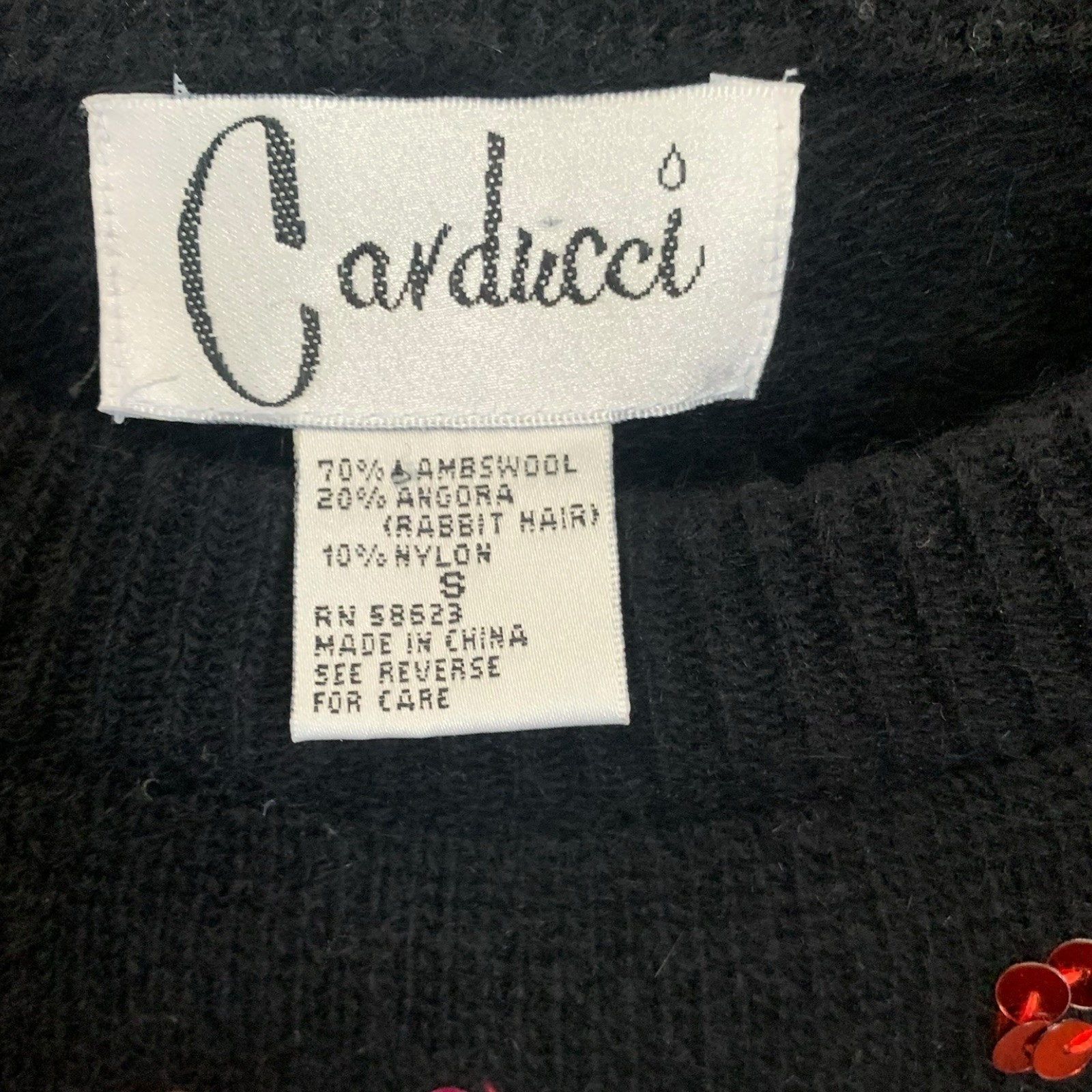 Vintage Carducci Wool Angora Blend Long Sweater Size S Sequins Black 1980s