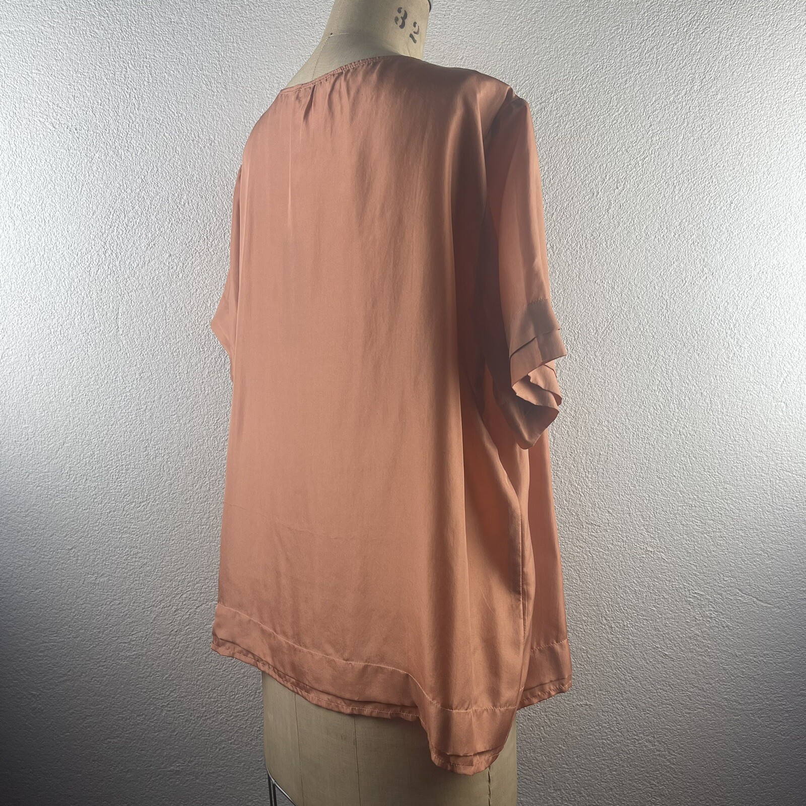 Vintage l 80s XL WinterSilks Silk Pin Tuck Pleated Short Sleeve Relax Fit Blouse