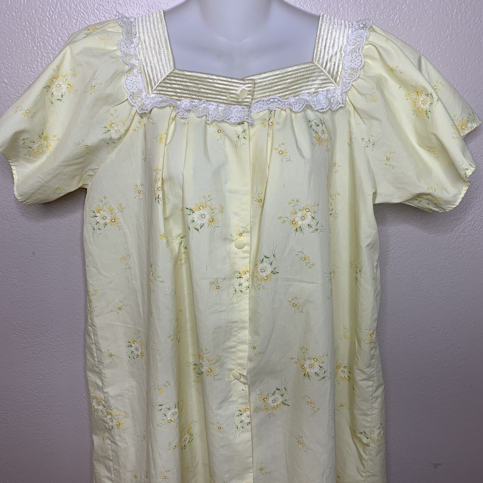 Previews USA Vtg Dress Womens 44X36 Yellow Floral Night Gown House Lounge