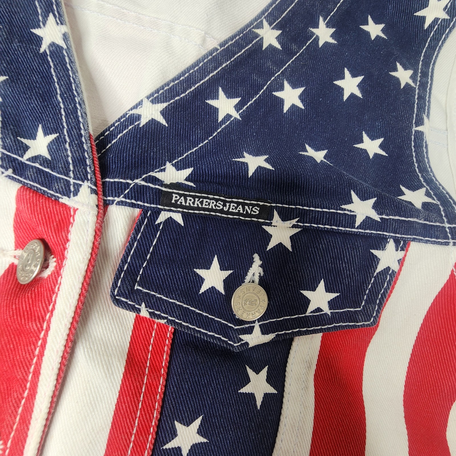 Vintage Parkers Jeans American Flag Vest Womens Large Denim Made in USA Button