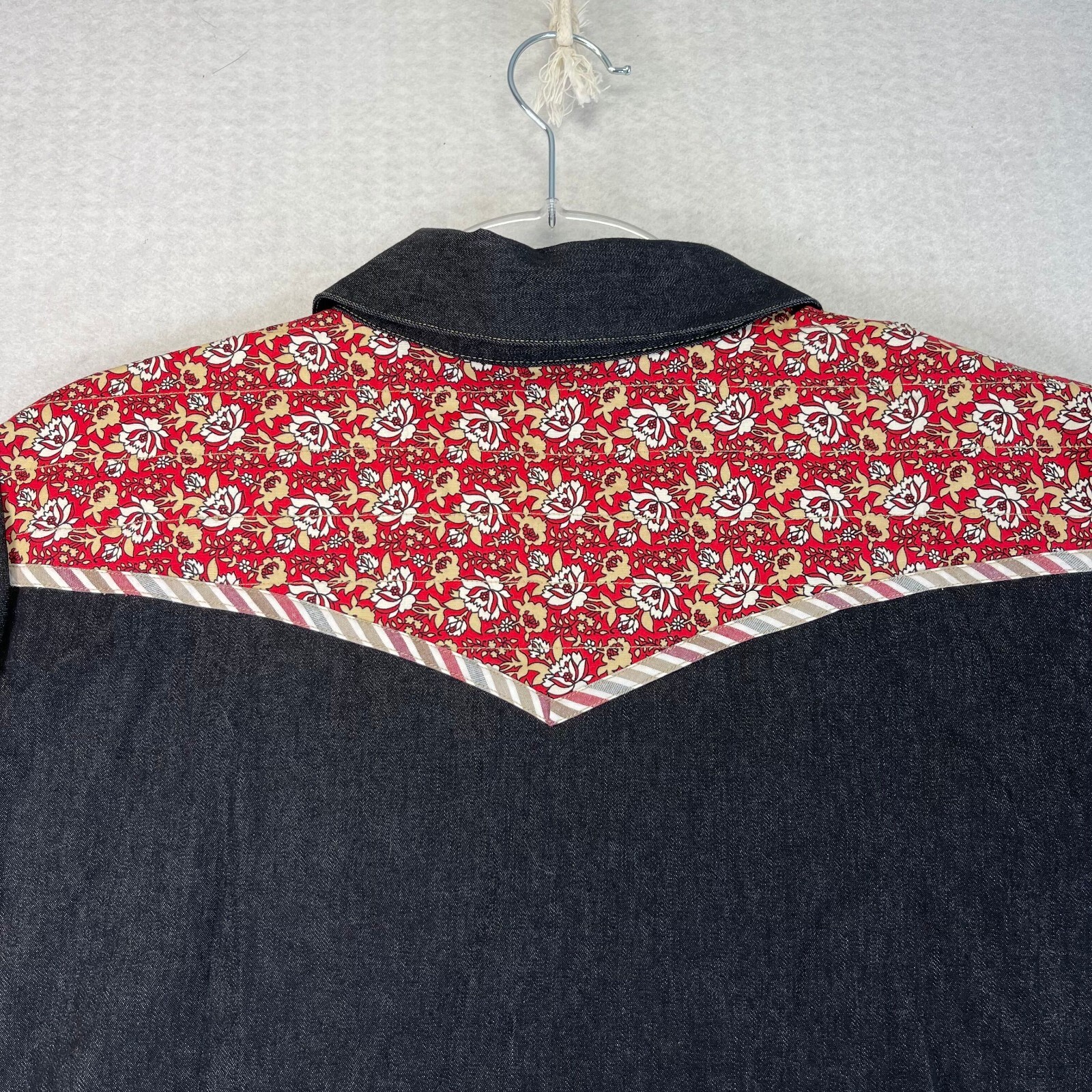 Vintage Dress L Womens Western Floral Stretch Denim Black Slit Cotton Blend
