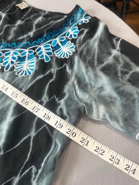 Shoreline Tie Dye Coverup Dress Black Gray Embroidered Boho OS Lightweight