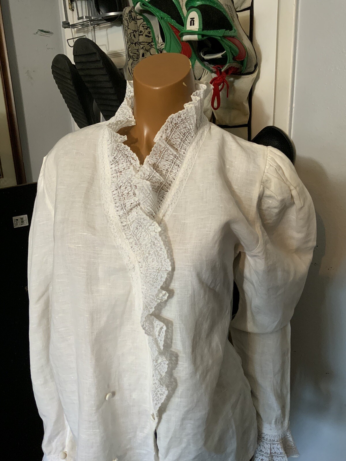 VTG Gary Frederic Cottage Core Victorian Style Lace Double Breasted Button Shirt