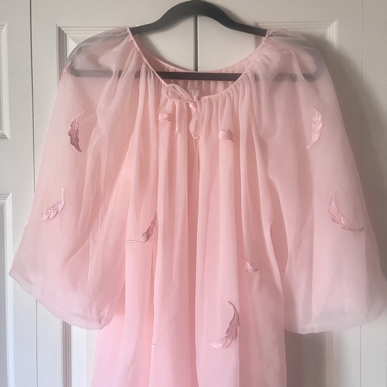 Vintage Airy Sheer Cotton Candy Pink Chiffon Peignoir Small
