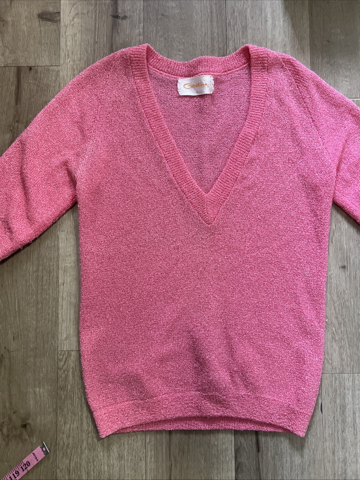 Vintage 1960s Catalina Inc V-neck Sweater Sz Small Pink Acrylic Preppy