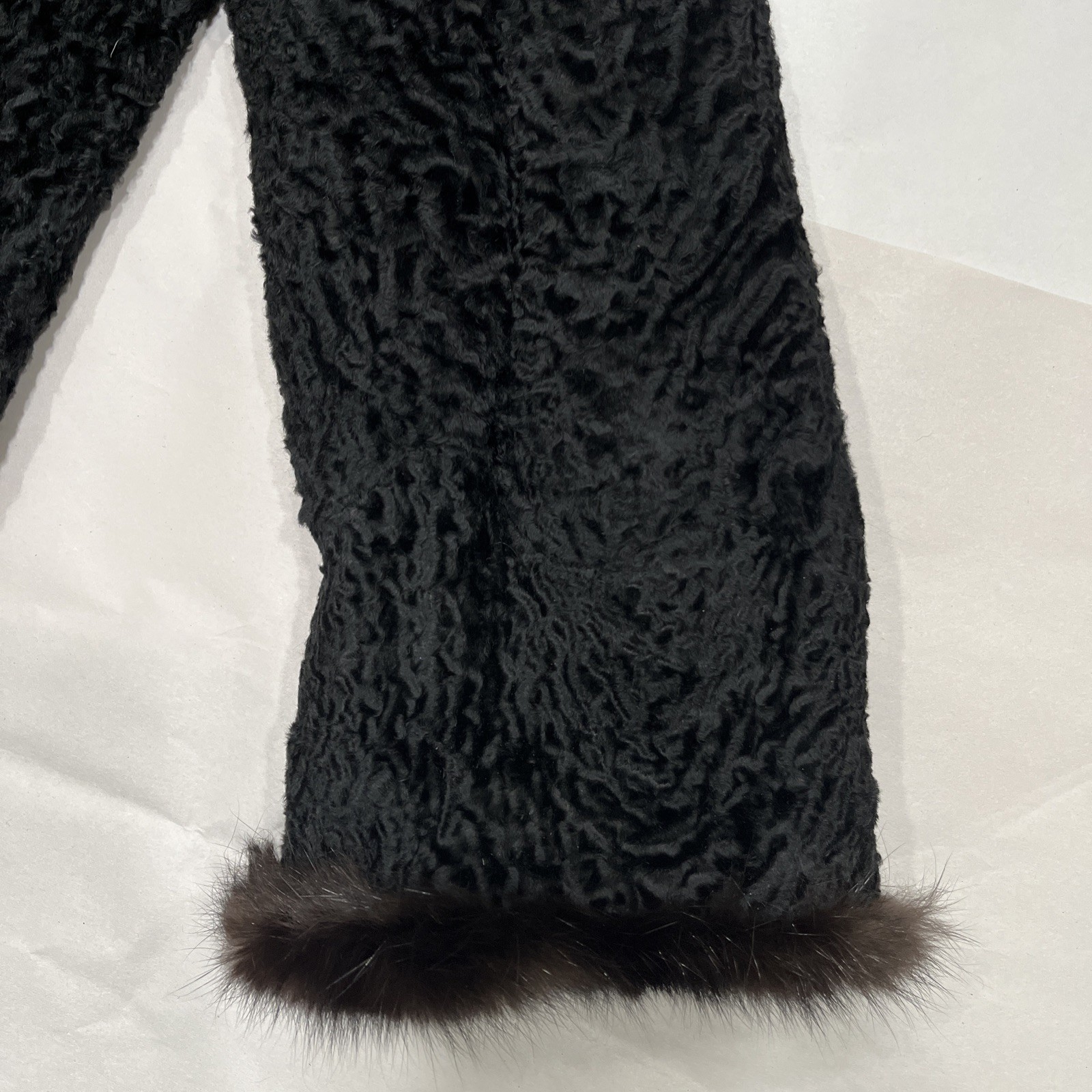 Vintage Persian Lamb Coat Mink Collar Large Black Brown Curly Lamb Old Money