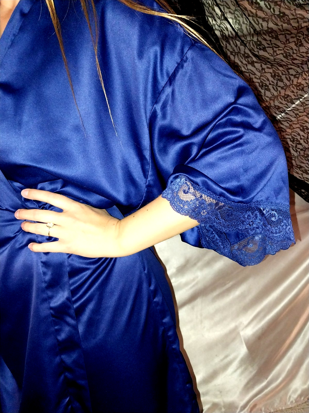 VTG SATIN SHIMMERY SEA POPPING BLUE LACY BABYDOLL ROBE XXL 52 54 PLUS 2X 3X