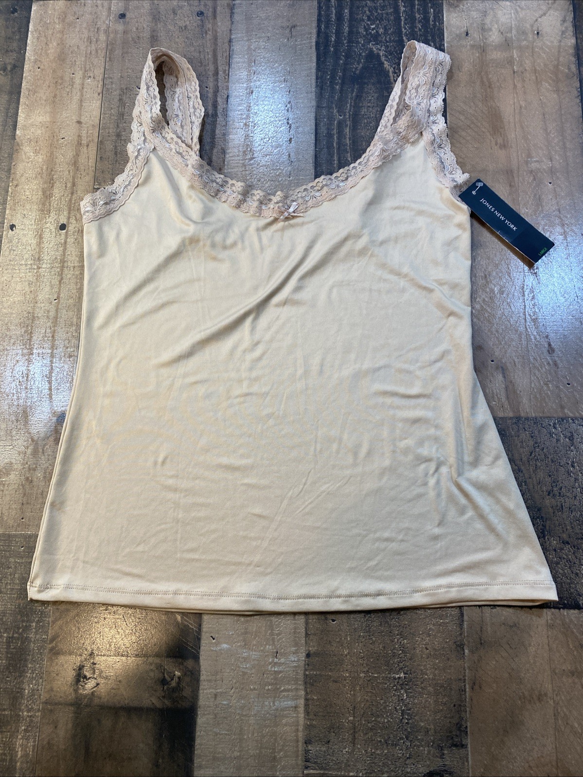 NWT Jones New York Beige polyester, Spandex Camisole with Lace Trim Size Large