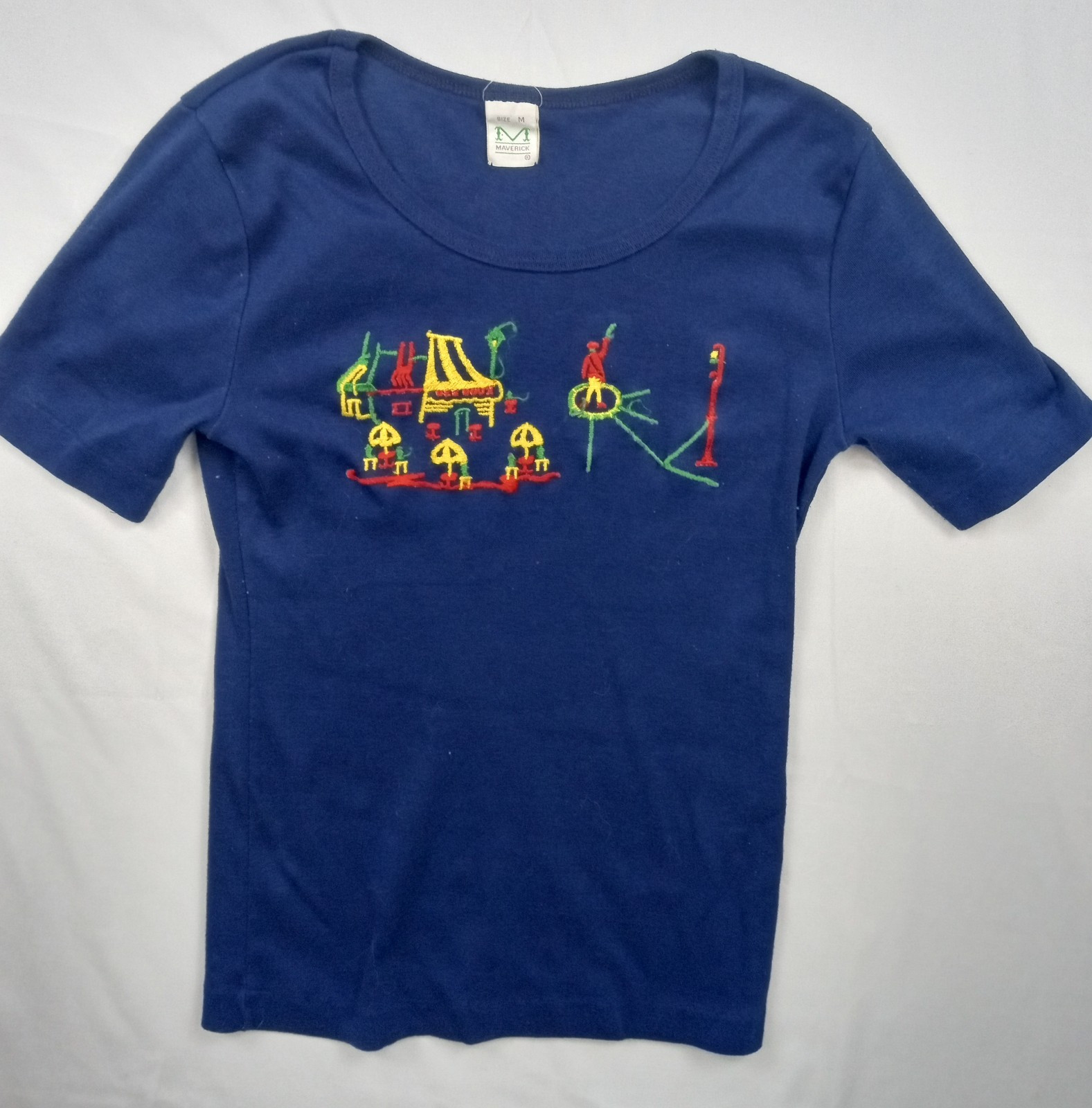 Vintage Maverick Women’s T-Shirt Blue Size Medium Short Sleeve