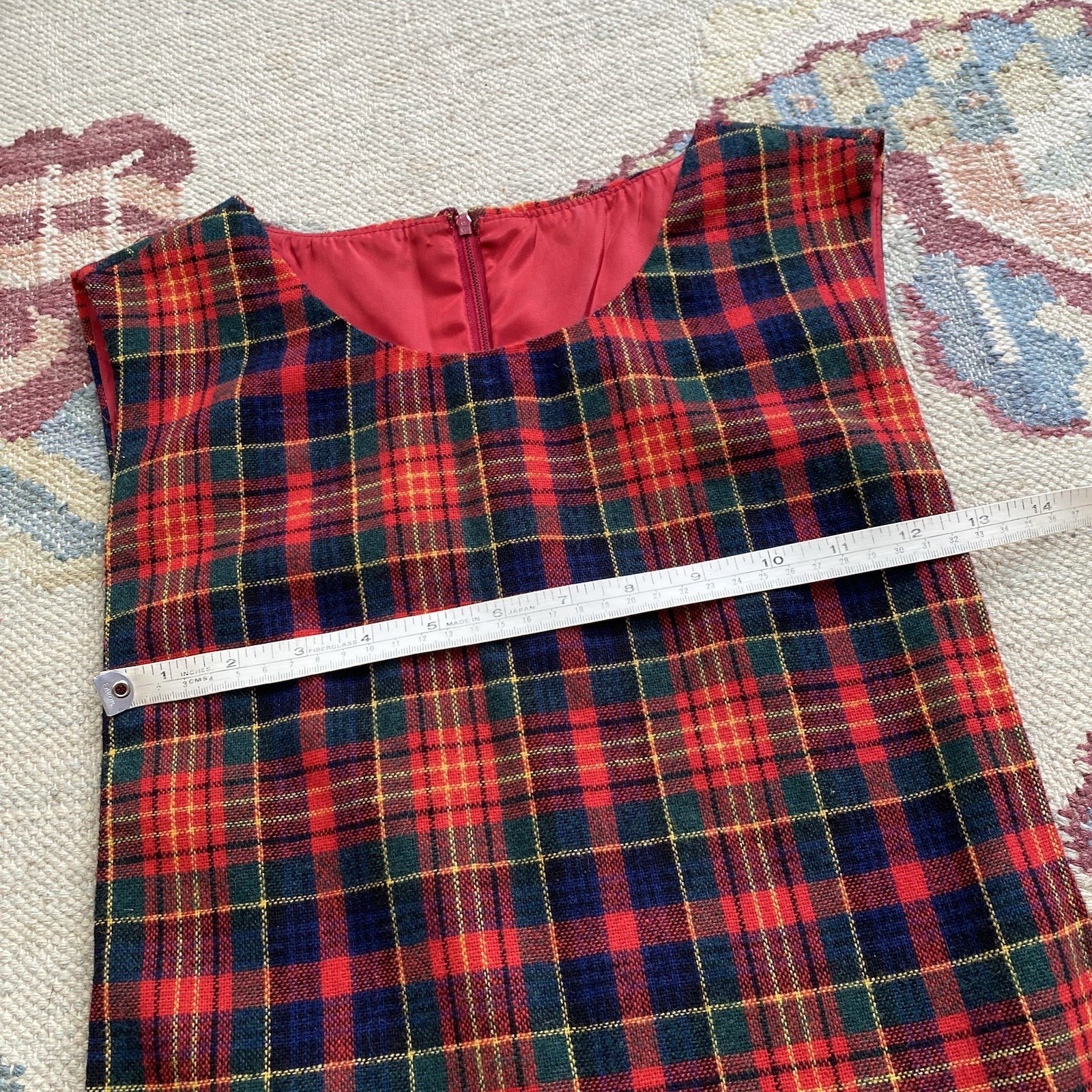 Vintage 70s Red Tartan Plaid Dress Sleeveless Medium Large Cottage