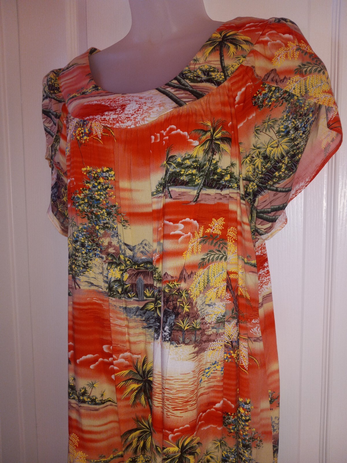 Vintage Puanani Hawaiian Island Orange Rayon Tiki Oasis Maxi Muumuu Dress M