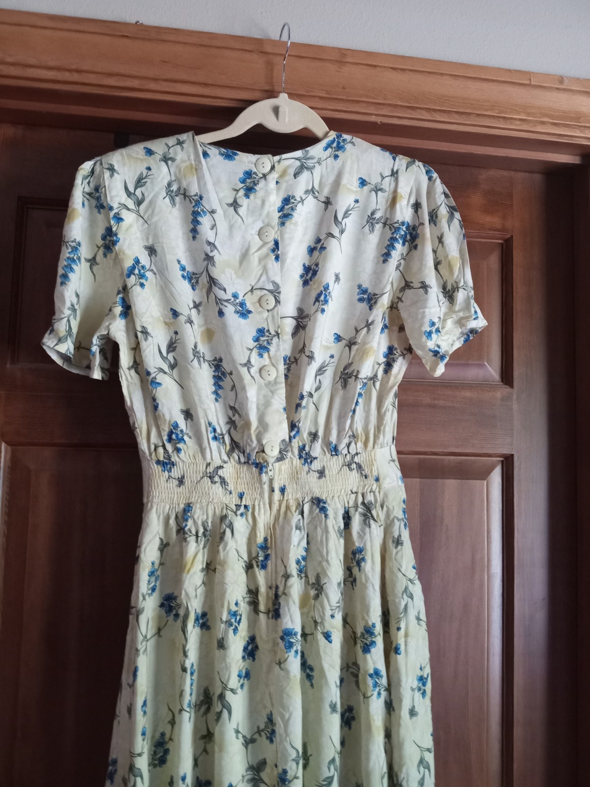 Vtg Yellow/Blue Floral Midi Sun Dress Size 12 1980s Lace Collar Cottagecore