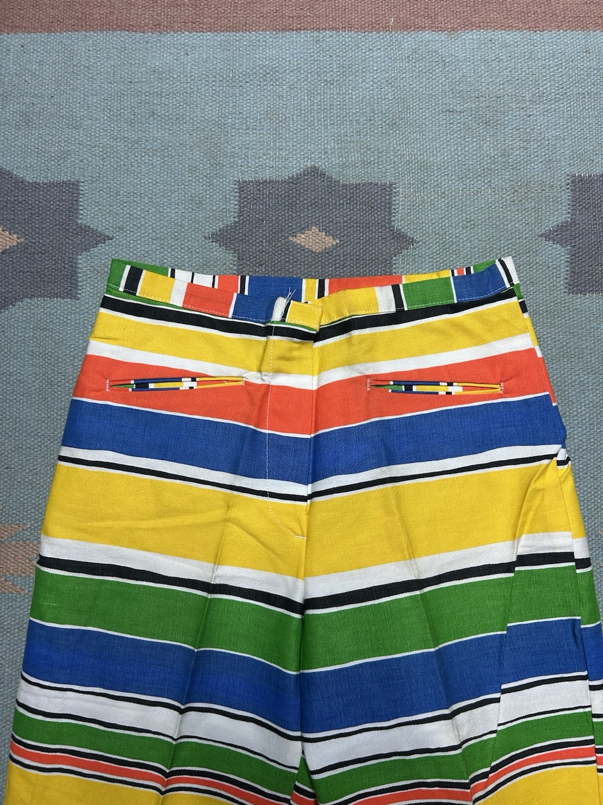NEW Vintage 60s bell bottom flare pants rainbow stripe DEADSTOCK NWT 27×30